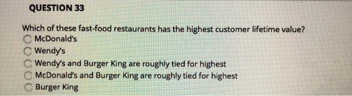 QUESTION 33 Which of these fast-food restaurants