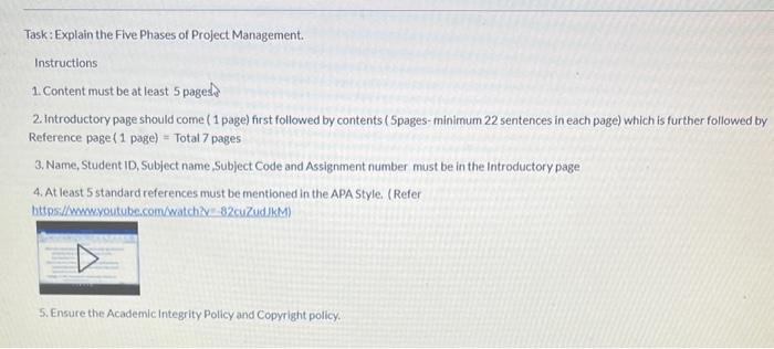 Task: Explain the Five Phases of Project