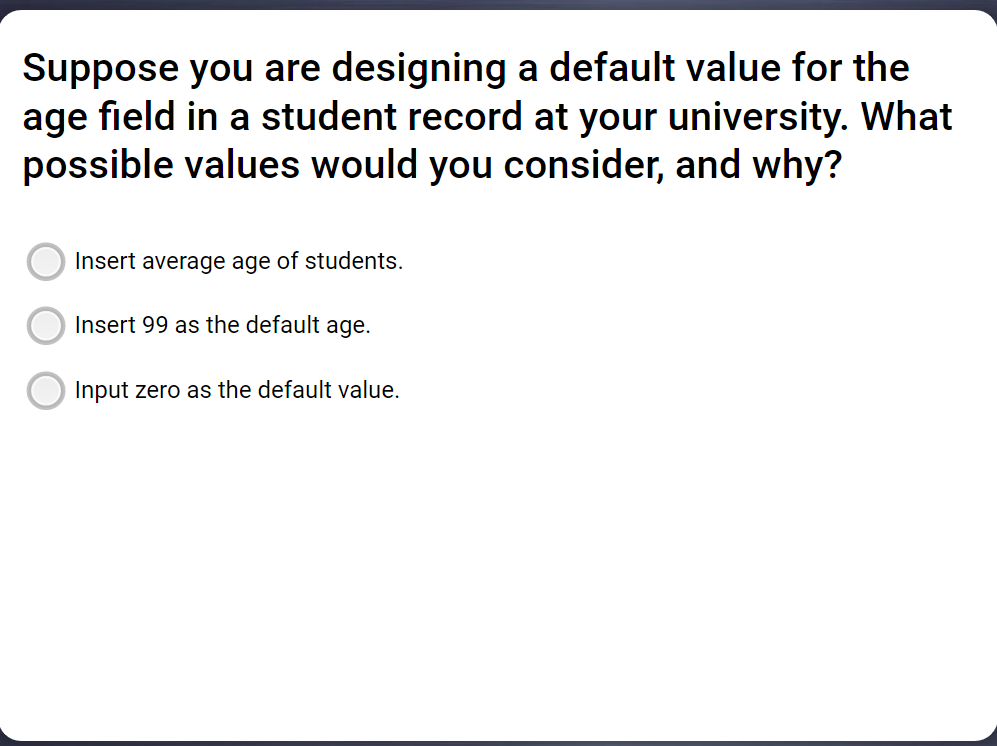 Suppose you are designing a default value for the