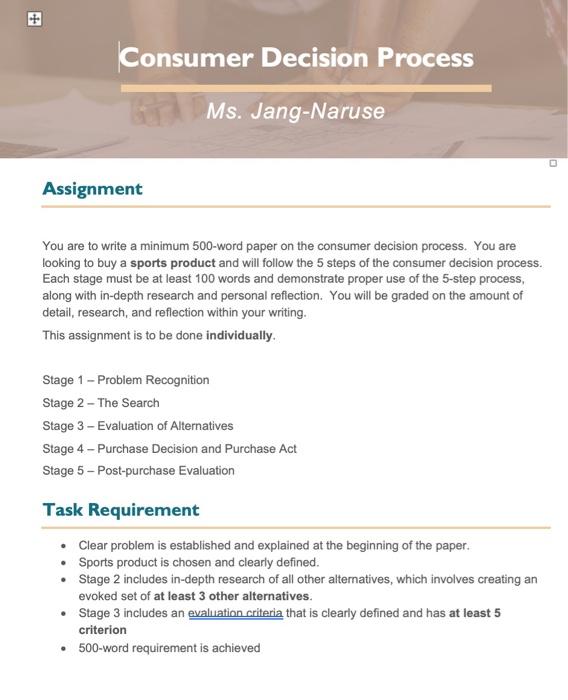 Consumer Decision Process Ms. Jang-Naruse