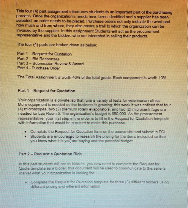 see This four (4) part assignment introduces