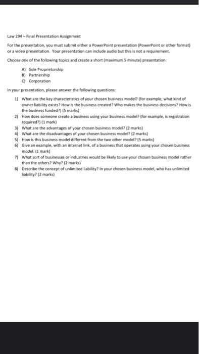 Law 294 - Final Presentation Assignment For the