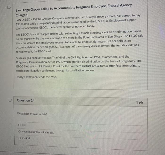 San Diego Grocer Failed to Accommodate Pregnant