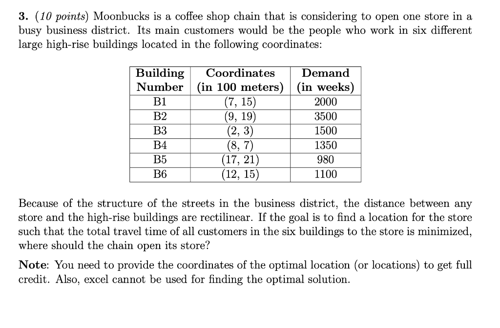 3. (10 points) Moonbucks is a coffee shop chain