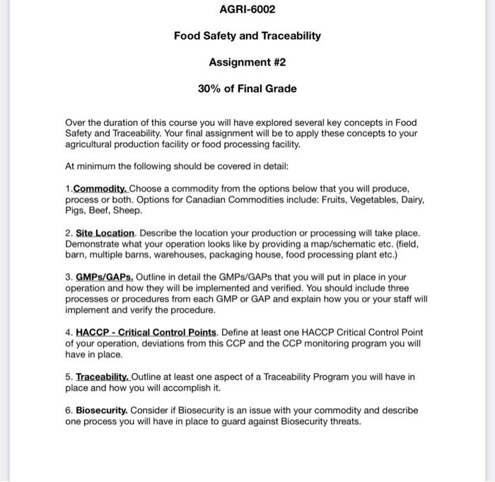 AGRI-6002 Food Safety and Traceability Assignment