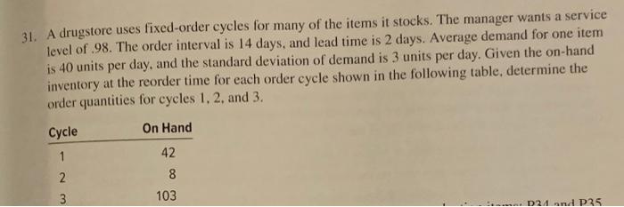 31. A drugstore uses fixed-order cycles for many