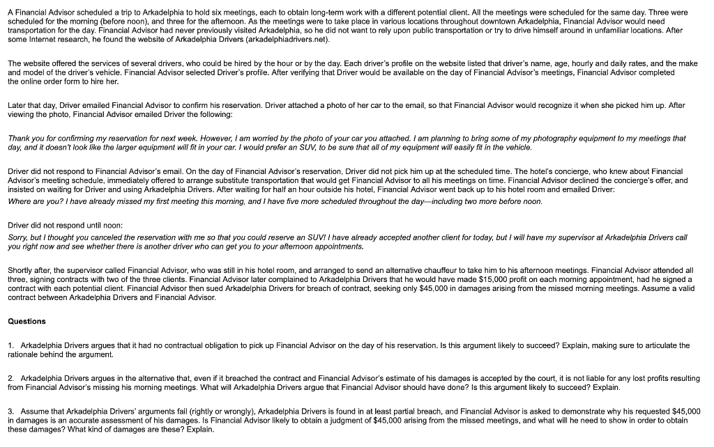 A Financial Advisor scheduled a trip to