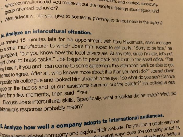 write down Joe's intercultural skills, identify