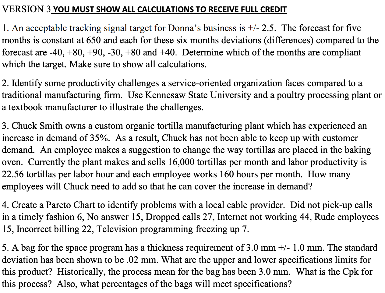 Answer 1-5 Please with Calculations! VERSION 3