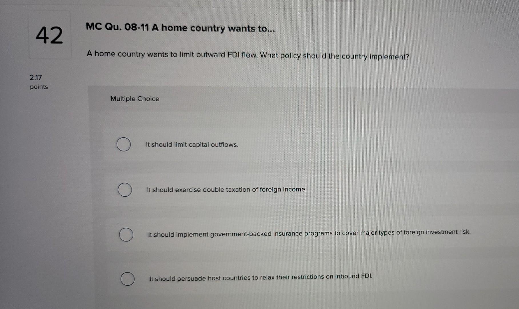 TF Qu. 08-18 A U.S.-based furniture manufacturer