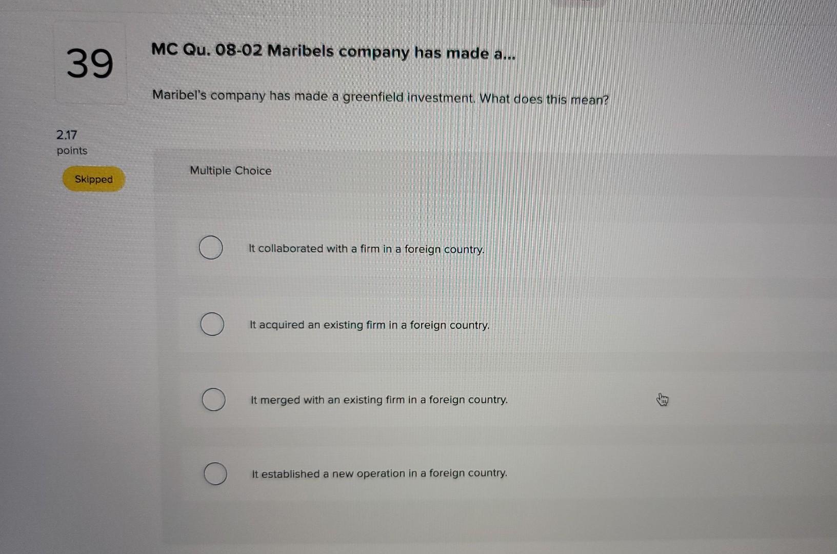 TF Qu. 08-18 A U.S.-based furniture manufacturer