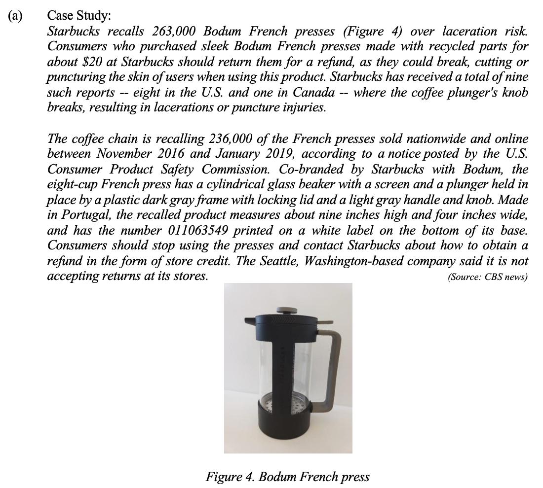 (a) Case Study: Starbucks recalls 263,000 Bodum
