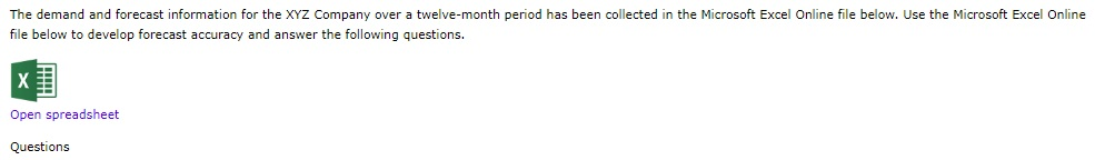 The demand and forecast information for the XYZ