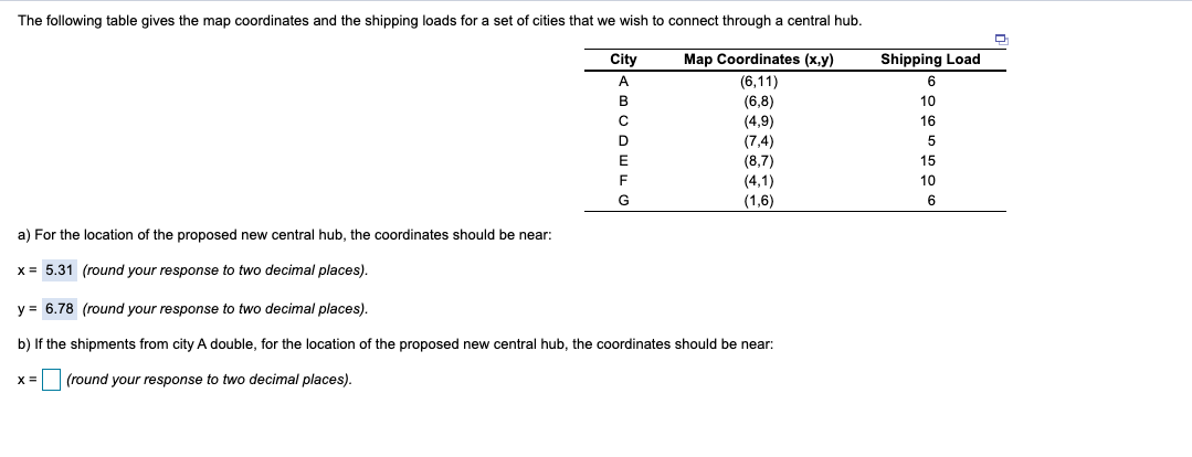 b) If the shipments from city A double,for the