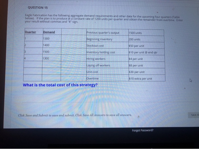 QUESTION 15 Eagle Fabrication has the following