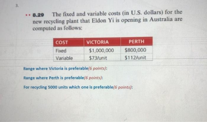 8.29 The fixed and variable costs (in U.S.