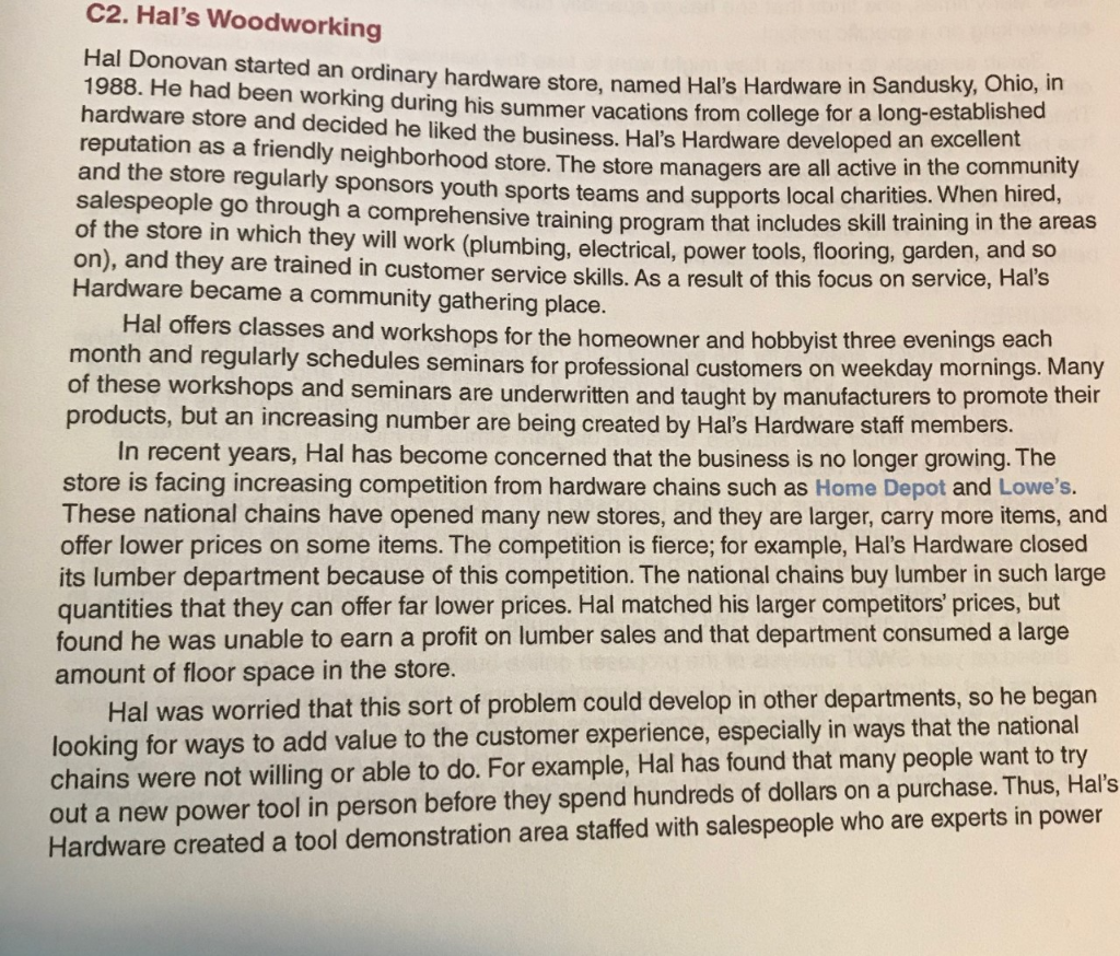 C2. Hal's Woodworking Hal Donovan started an