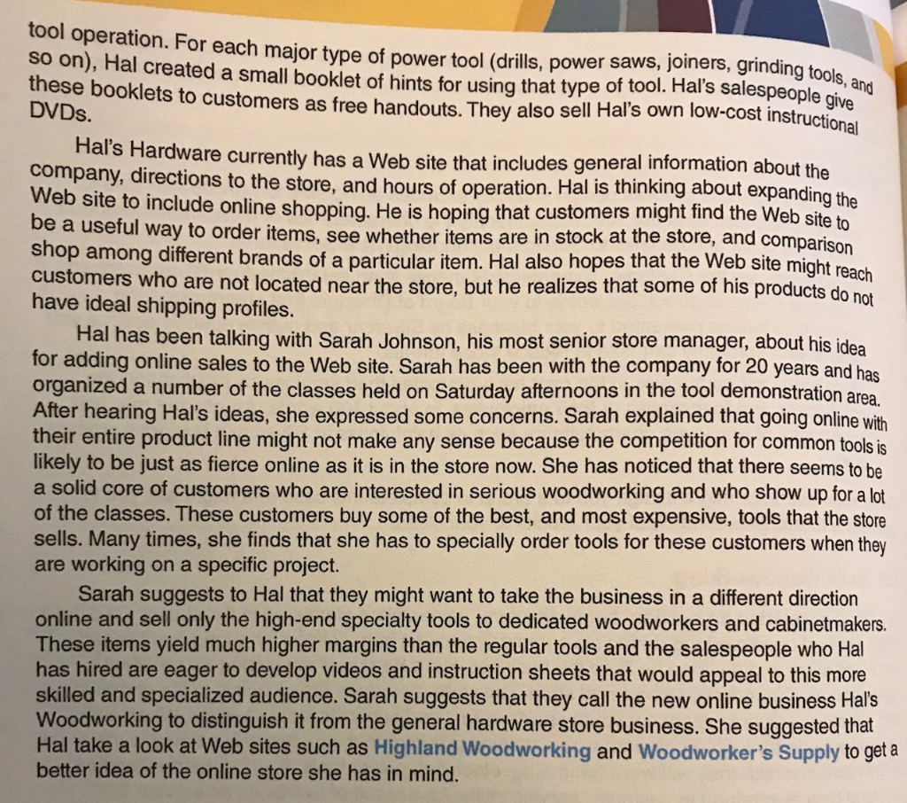 C2. Hal's Woodworking Hal Donovan started an