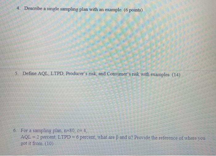 4. Describe a single sampling plan with an