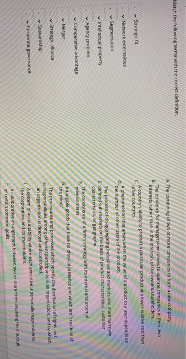 For Practice Only: Match the following terms with