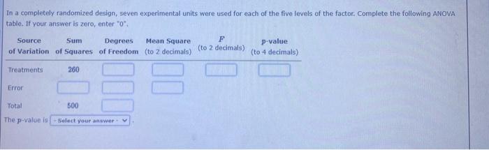 In a completely randomized design, seven