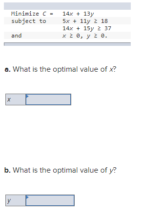 Find the optimal solution for the following