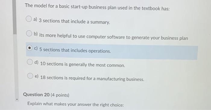 The model for a basic start-up business plan used
