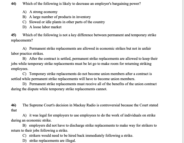 45) 44) Which of the following is likely to