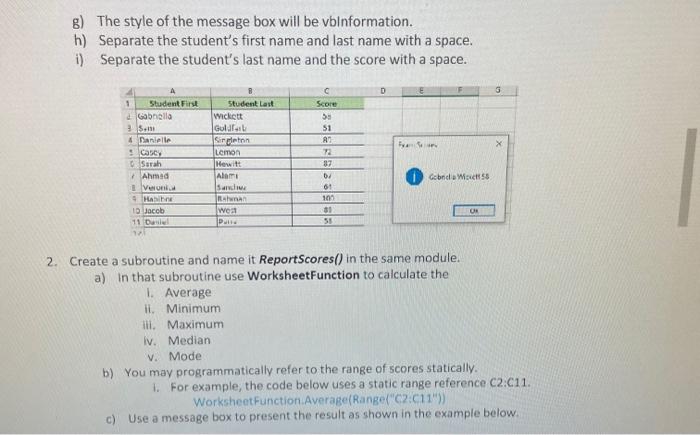 VBA code pls!! 17 Exam Scores a) Manually select