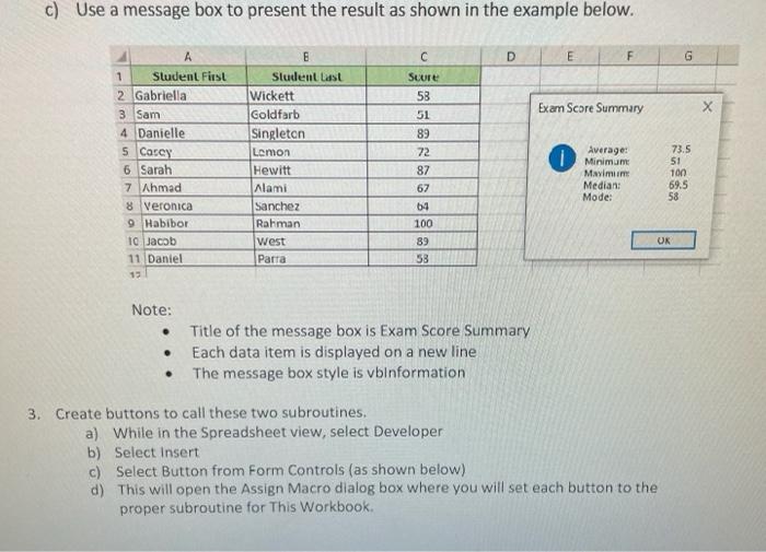 VBA code pls!! 17 Exam Scores a) Manually select