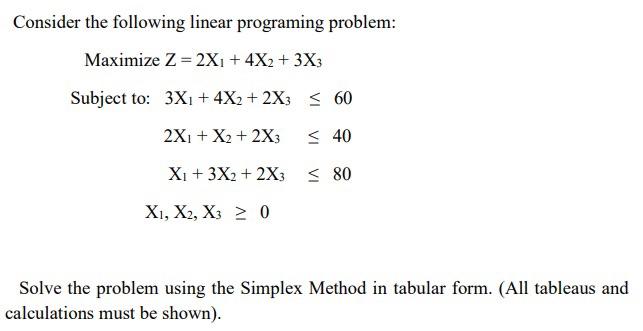 Consider the following linear programing problem:
