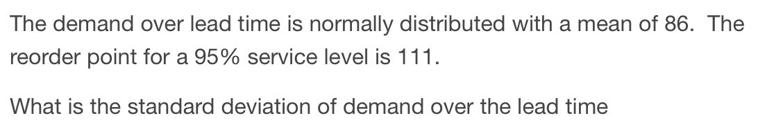 The demand over lead time is normally distributed