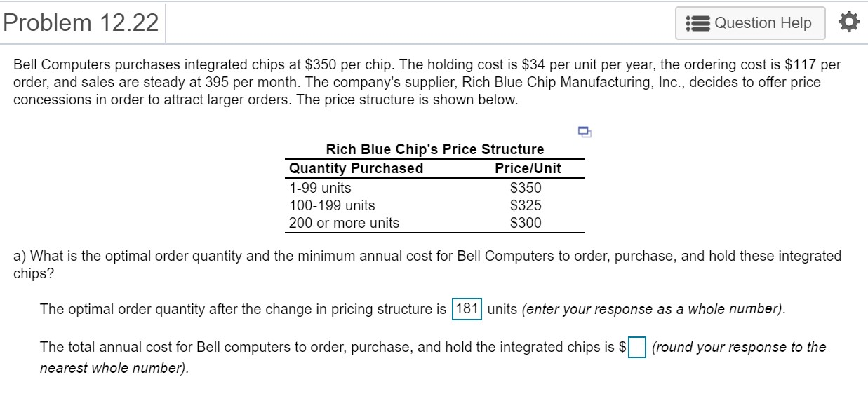 Problem 12.22 Question Help Bell Computers