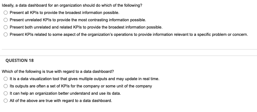 Ideally, a data dashboard for an organization