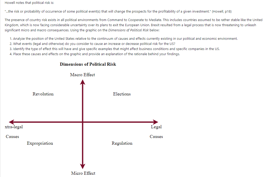 Howell notes that political risk is: "...the risk