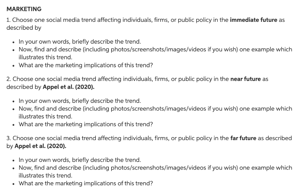 MARKETING 1. Choose one social media trend