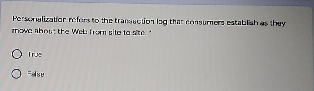 Personalization refers to the transaction log