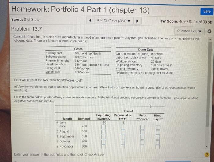 Homework: Portfolio 4 Part 1 (chapter 13) Score: