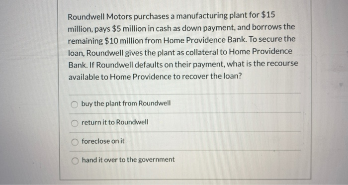 Roundwell Motors purchases a manufacturing plant