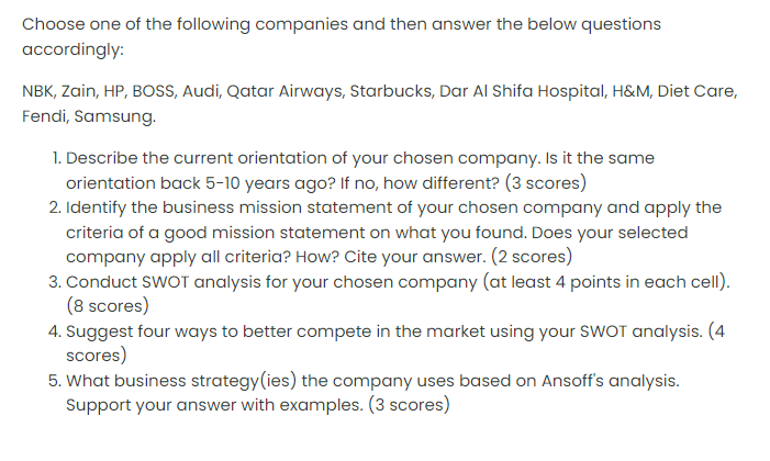 Choose one of the following companies and then