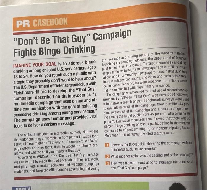 pls answer all three questions PR CASEBOOK 