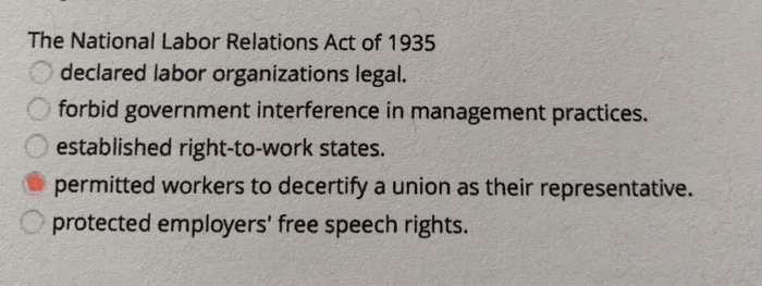 The National Labor Relations Act of 1935 declared