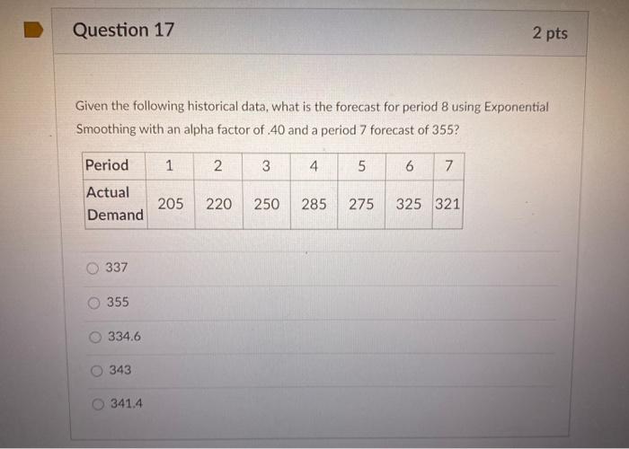 Question 17 2 pts Given the following historical