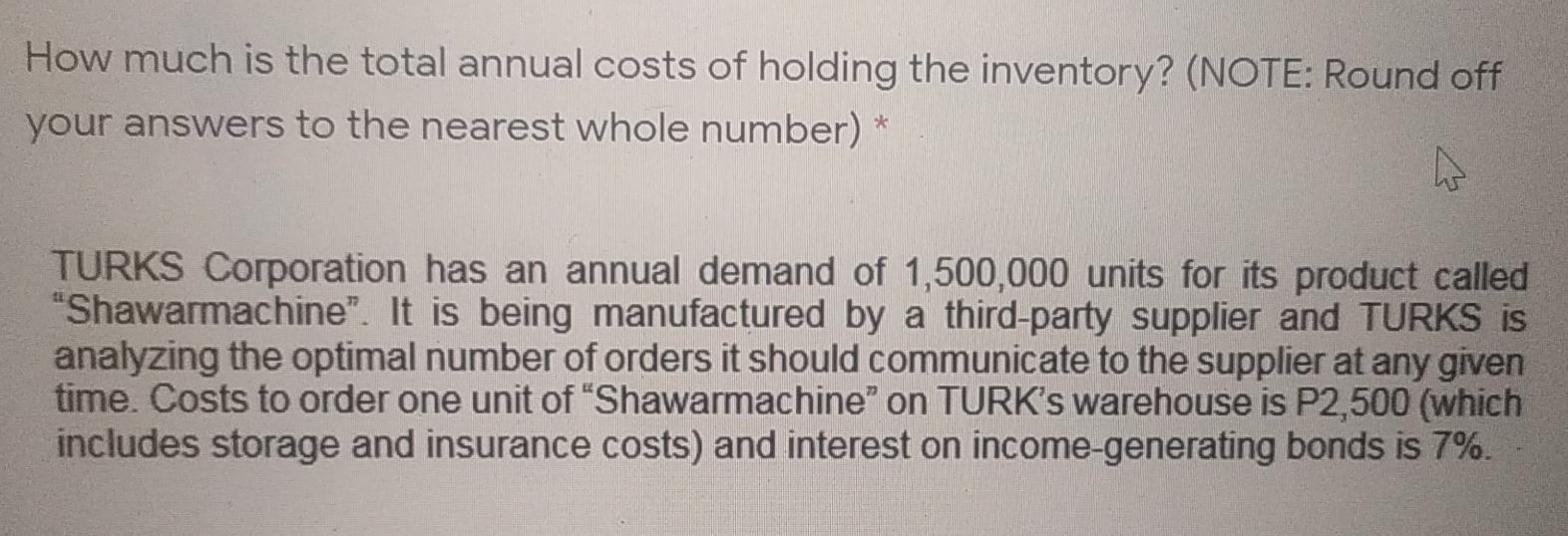 How much is the total annual costs of holding the