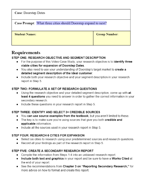 Case: Doorstep Dates Case Prompt: What three