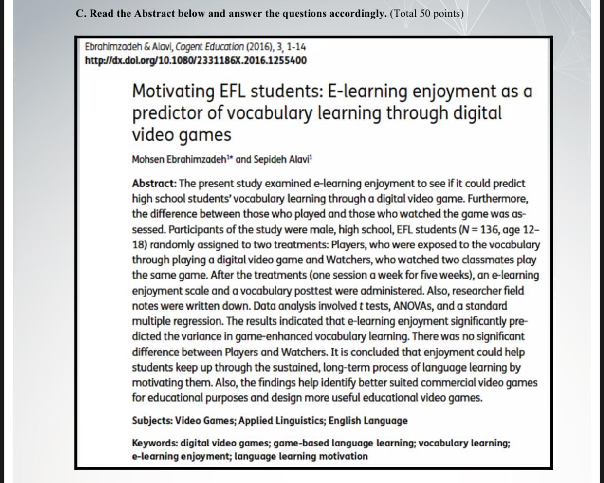 C. Read the Abstract below and answer the