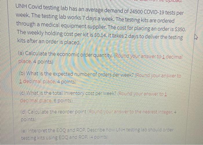 UNH Covid testing lab has an average demand of