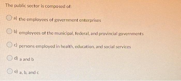 The public sector is composed of: a) the