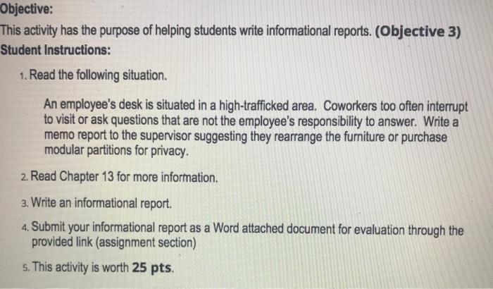 Objective: This activity has the purpose of