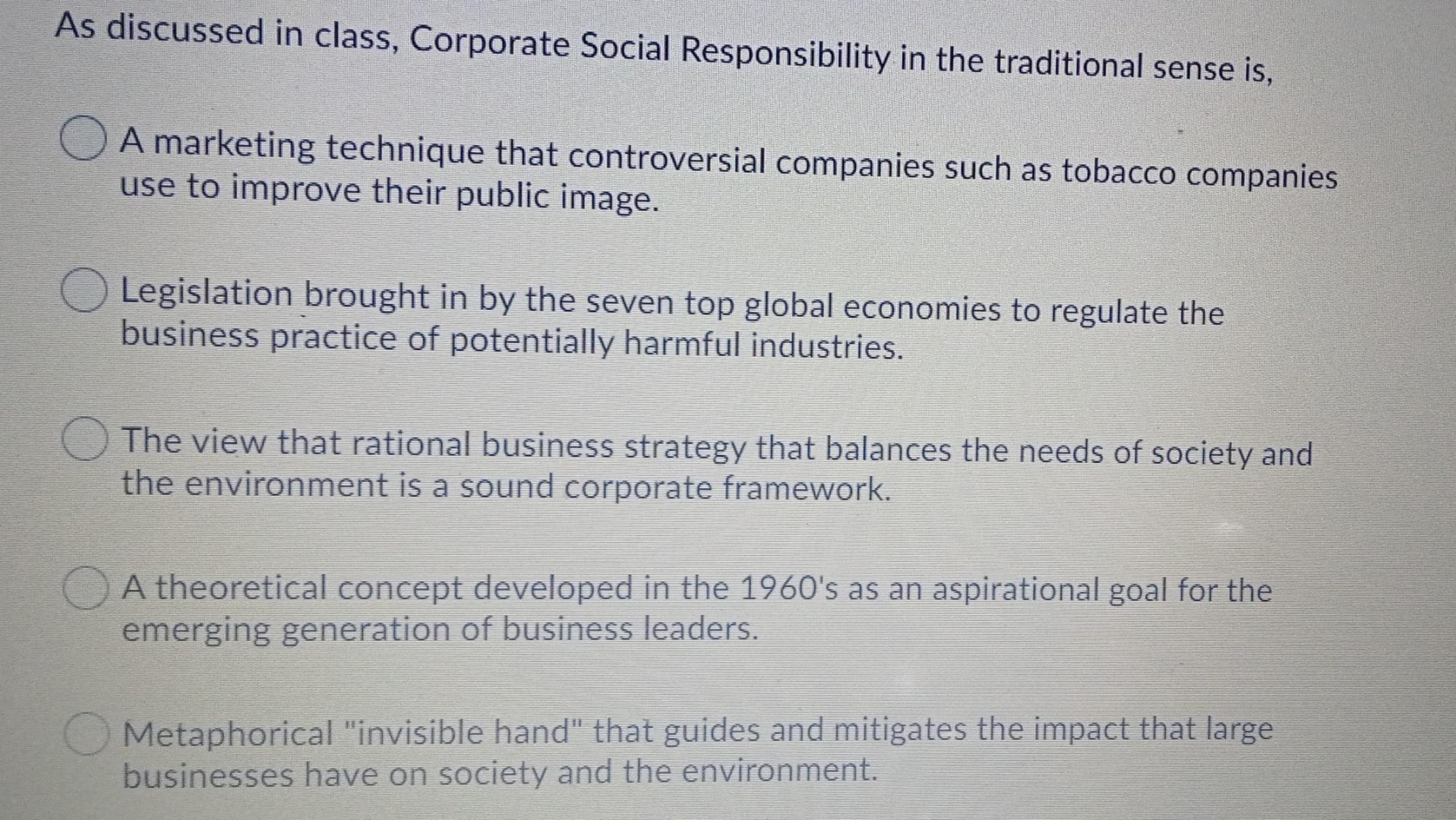 As discussed in class, Corporate Social